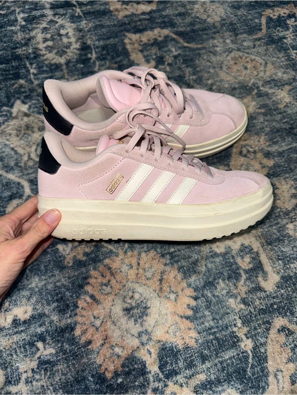 adidas Pink Platform Court-Style Sneakers with Black Heel